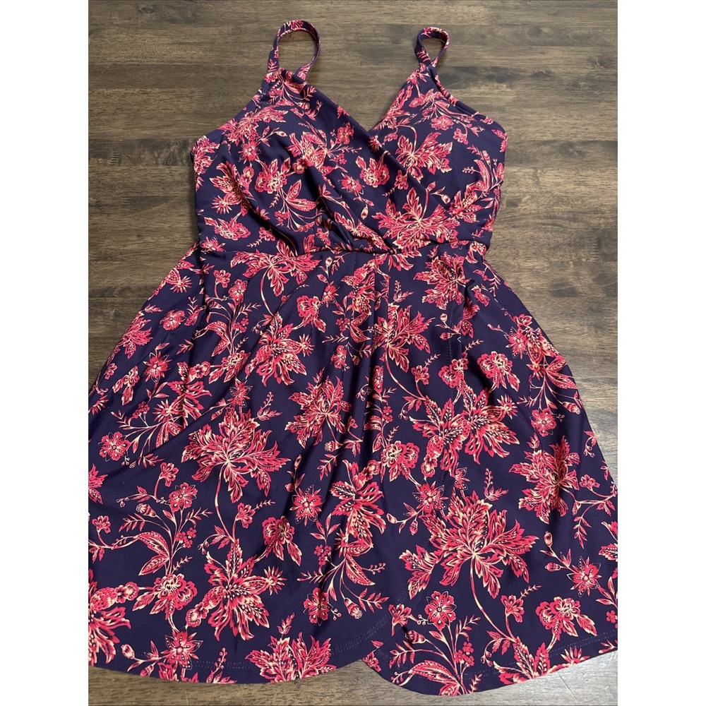 Land's End Women's Sweetheart Floral Wrap Dress Swimsuit Size 12